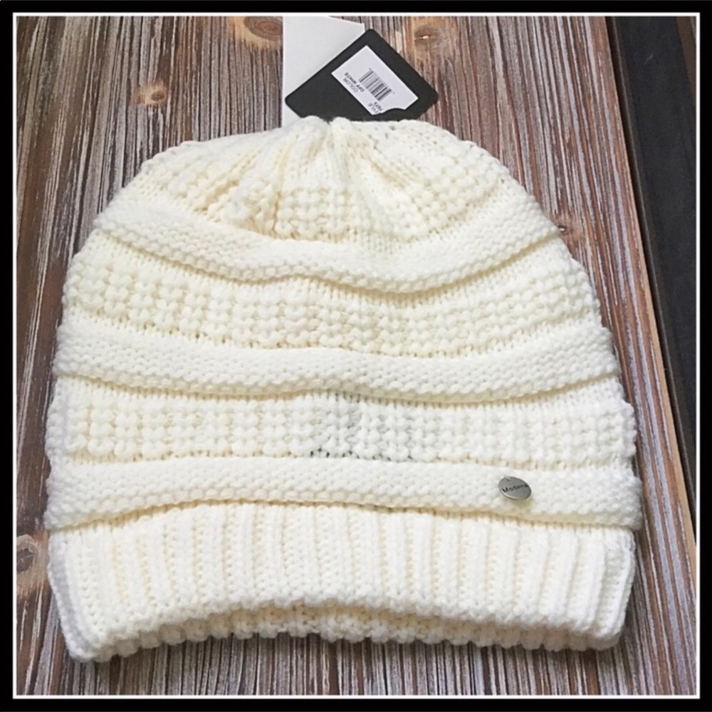 LUXE RIBBED KNIT IVORY BEANIE HAT A2C - Picture 3 of 8